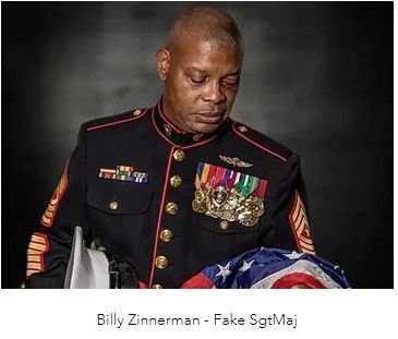 Billy Zinnerman posing in fraudulent Marine SgtMaj dress uniform